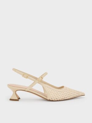 Charles & Keith - Raffia Sculptural-Heel Slingback Pumps