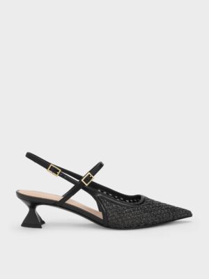 Charles & Keith - Raffia Sculptural-Heel Slingback Pumps