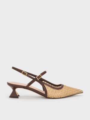 Charles & Keith - Raffia Sculptural-Heel Slingback Pumps