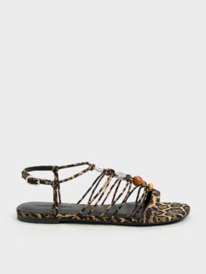 Charles & Keith - Georgie Leopard-Print Bead Strappy Sandals