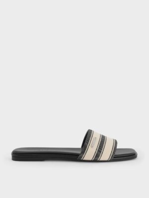 Charles & Keith - Striped Square-Toe Slide Sandals