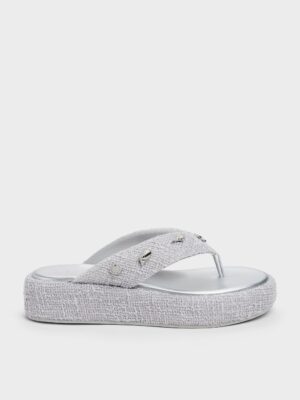 Charles & Keith - Tweed Beach Flatform Thong Sandals