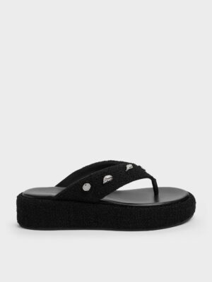 Charles & Keith - Tweed Beach Flatform Thong Sandals