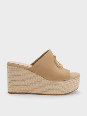 Charles & Keith - Faux Suede Metallic-Accent Espadrille Wedges