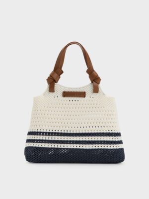 Charles & Keith - Mini Ida Striped Knitted Tote Bag