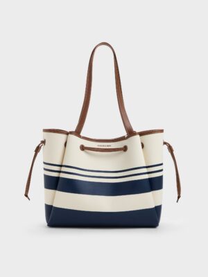 Charles & Keith - Hanya Canvas Striped Drawstring Tote Bag