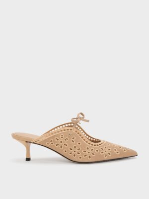 Charles & Keith - Leather Embroidered Heeled Mules