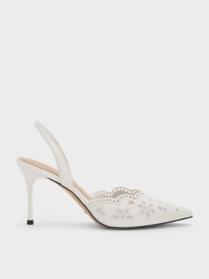 Charles & Keith - Leather Embroidered Pointed Slingback Pumps