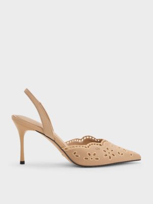 Charles & Keith - Leather Embroidered Pointed Slingback Pumps