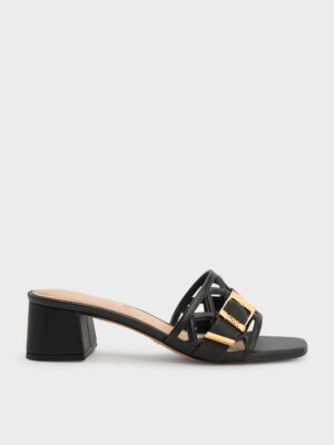 Charles & Keith - Whitney Leather Cut-Out Heeled Mules