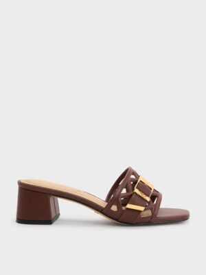 Charles & Keith - Whitney Leather Cut-Out Heeled Mules
