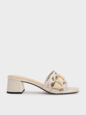 Charles & Keith - Whitney Leather Cut-Out Heeled Mules
