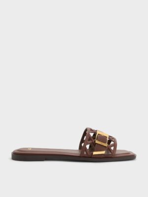 Charles & Keith - Whitney Leather Cut-Out Slide Sandals