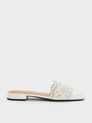 Charles & Keith - Leather Embroidered Slide Sandals