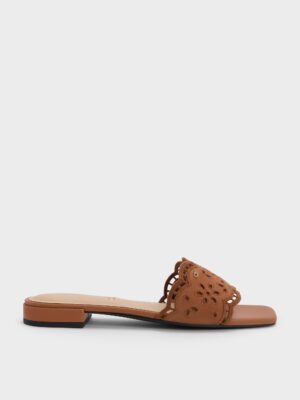 Charles & Keith - Leather Embroidered Slide Sandals