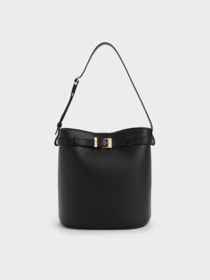 Charles & Keith - Jody Leather Belted Bucket Bag