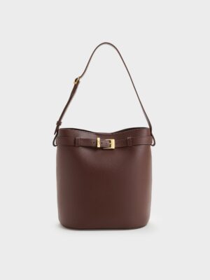 Charles & Keith - Jody Leather Belted Bucket Bag