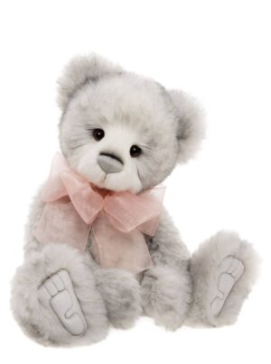 Charlie Bears Belinda Cloudy Grey Plush Jointed Bear With Pink Organza Bow+