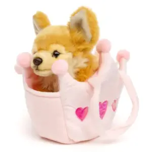 Uni Toys D22292A-T/P00632 Golden Chihuahua in Pink Princess Bag 18cm Plush Toy