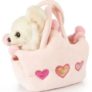 Uni Toys P00632/D22292A-T-W White Chihuahua in Pink Princess Bag 18cm Plush Toy
