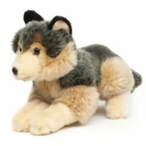 Uni Toys D92993 Wolf Grey and Tan 22cm Lying Fluffy Plush Toy