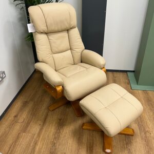 Refurbished Nice Luxury Real Leather Ivory Recliner Chair - Ivory Leather / Free Footstool