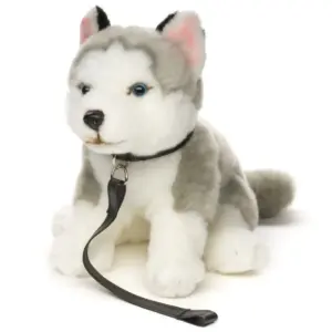 Uni Toys J20704R2 Husky Grey and White 33cm Sitting Dog Plush With Leash