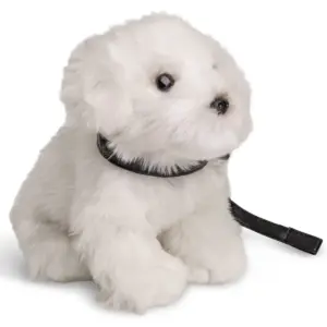 Uni Toys K20414R Maltese 30cm Standing White Fluffy Dog Plush Toy with Leash
