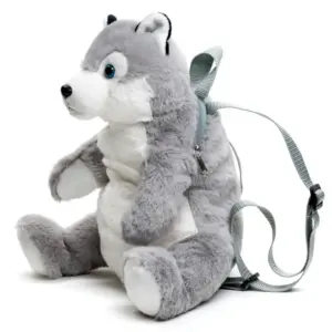 Uni Toys RHH3623 Husky Grey and White 35cm Plush Dog Shaped Backpack