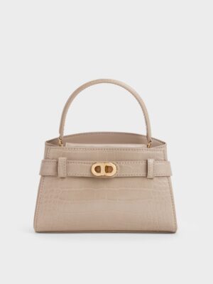 Charles & Keith - Aubrielle Croc-Effect Belted Top Handle Bag
