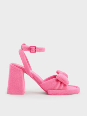 Charles & Keith - Loey Textured Bow Ankle-Strap Sandals