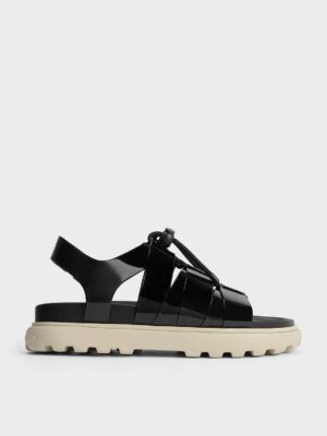 Charles & Keith - Patent Drawstring Lace-Up Sandals