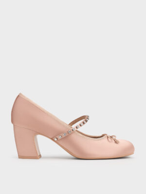Charles & Keith - Satin Gem-Embellished Bow Mary Jane Pumps