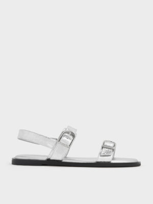 Charles & Keith - Metallic Double-Strap Slingback Sandals