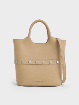 Charles & Keith - Bobbie Twill Studded Convertible Bucket Bag