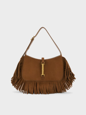 Charles & Keith - Cesia Metallic-Accent Fringed Shoulder Bag