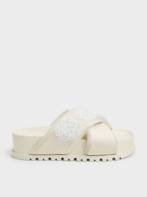 Charles & Keith - Satin Embroidered-Flower Crossover Sandals