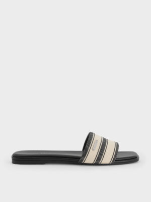 Charles & Keith - Striped Square-Toe Slide Sandals