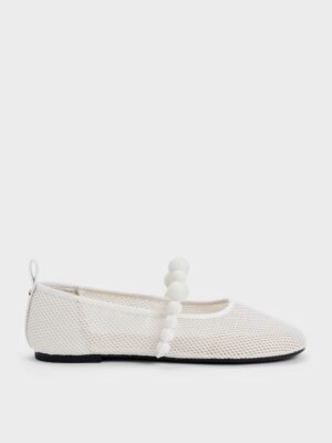 Charles & Keith - Leather Mesh Beaded Mary Jane Flats