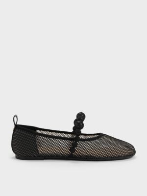 Charles & Keith - Leather Mesh Beaded Mary Jane Flats