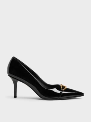 Charles & Keith - Patent Metallic-Buckle Pointed Pumps