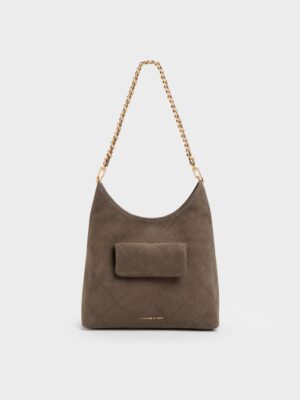 Charles & Keith - Duo Quilted Front-Pocket Chain Hobo Bag