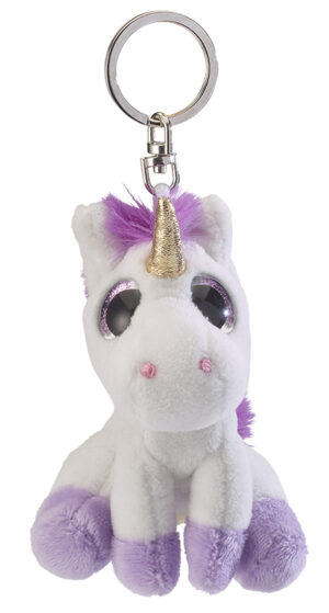 PetJes 991597 Unicorn White/Purple Glitter Eyes Plush Keychain