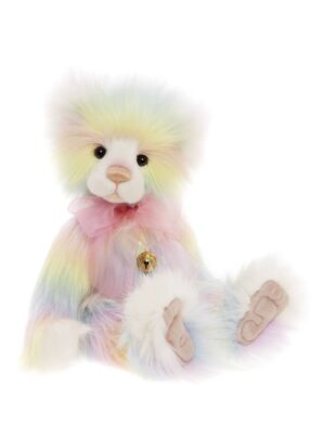 Charlie Bears Arendelle Rainbow Jointed Bear With Pink Organza Bow and Bell+