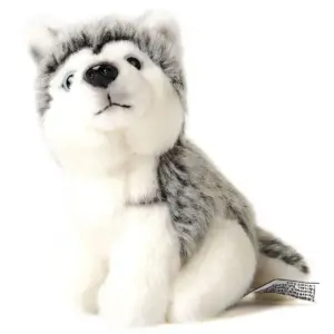 Uni Toys D21314A-HU Husky Grey and White Sitting 12cm Little Dog Plush Toy