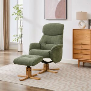 Eden Luxury Fabric Swivel Recliner - Kellygreen / Free Footstool