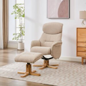 Eden Luxury Fabric Swivel Recliner - Seashell / Free Footstool