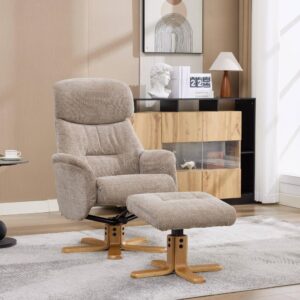 Eden Luxury Fabric Swivel Recliner - Sandrift / Free Footstool