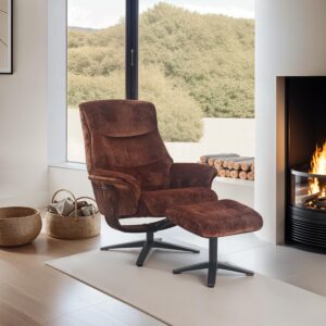 Hudson Faux Suede Swivel Recliner - Brandy / Fabric