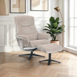 Hudson Faux Suede Swivel Recliner - Husk / Fabric